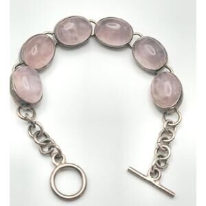 ROSE QUARTZ Bracelet Sterling Silver With Toggle Clasp 7"